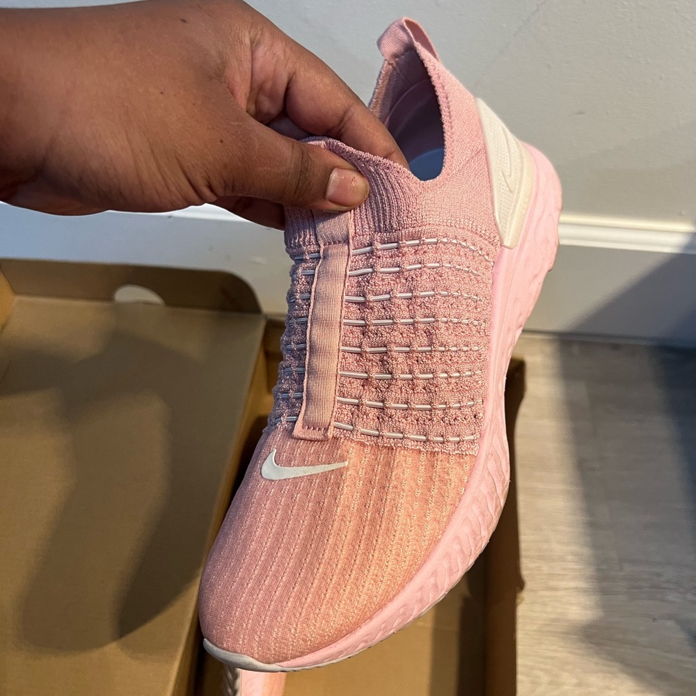Nike Women's Pink Slip-On Knit Sneakers with White Swoosh - Picture 2 of 3